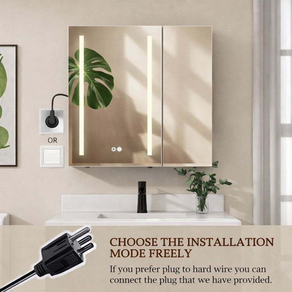 Zevra 30 in W x 30 in H Rectangular Black Aluminum Surface Mount LED Bathroom Medicine Cabinet with Mirror