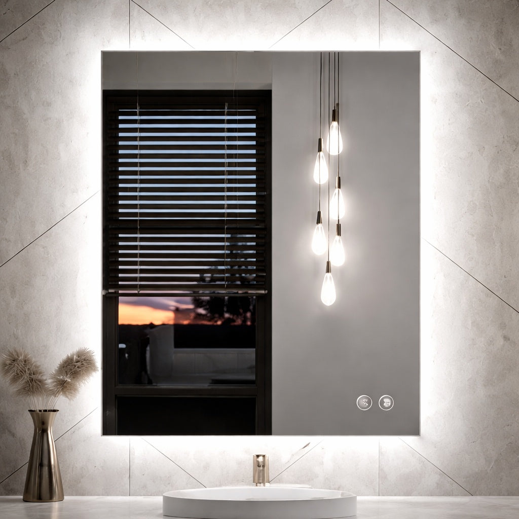 KeonJinn 30 in W x 36 in H Rectangular Frameless LED Light Anti Fog Wall Bathroom Vanity Mirror with Backlit