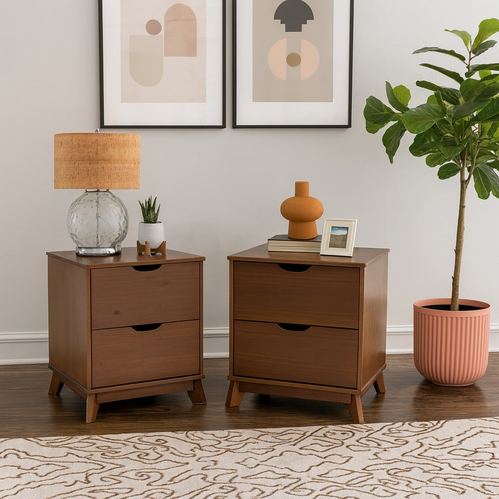 Linon Home Decor Pheba 4-Piece Brown Walnut Wood Frame Queen Bed, 6-Drawer Dresser and (2-Drawer) Nightstand (set of 2) Bedroom Set