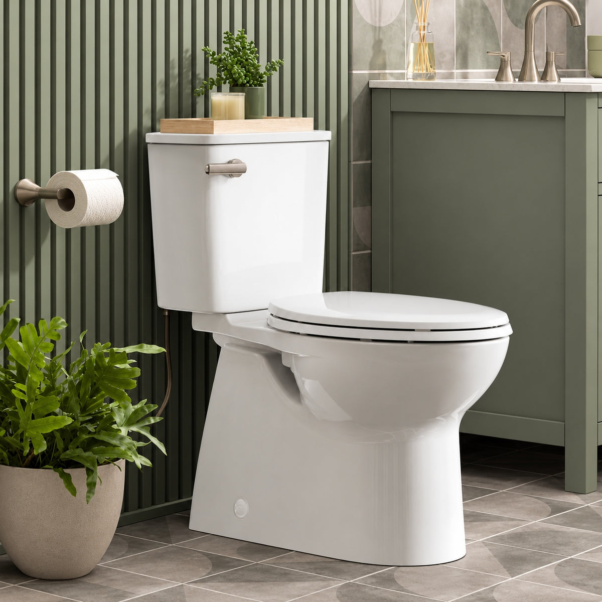 American Standard Aspirations 12 in Rough In 2 Piece 1 28 GPF Single Flush Elongated Toilet with Slow Close Seat in White 786AA801 020