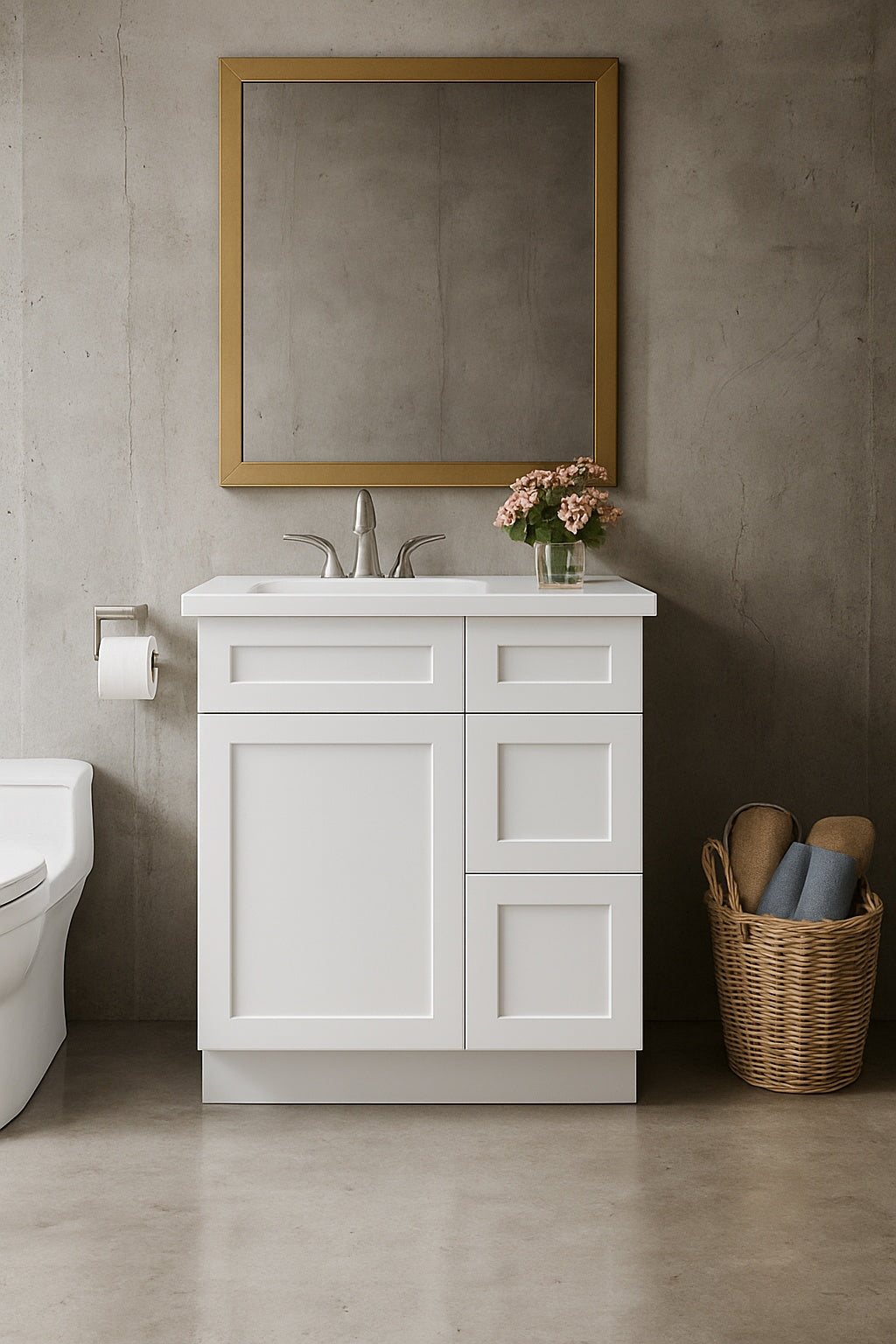Hausvita 30 in W x 21 in D x 34 5 in H in Shaker White Plywood Ready to Assemble Floor Vanity Sink Base Kitchen Cabinet