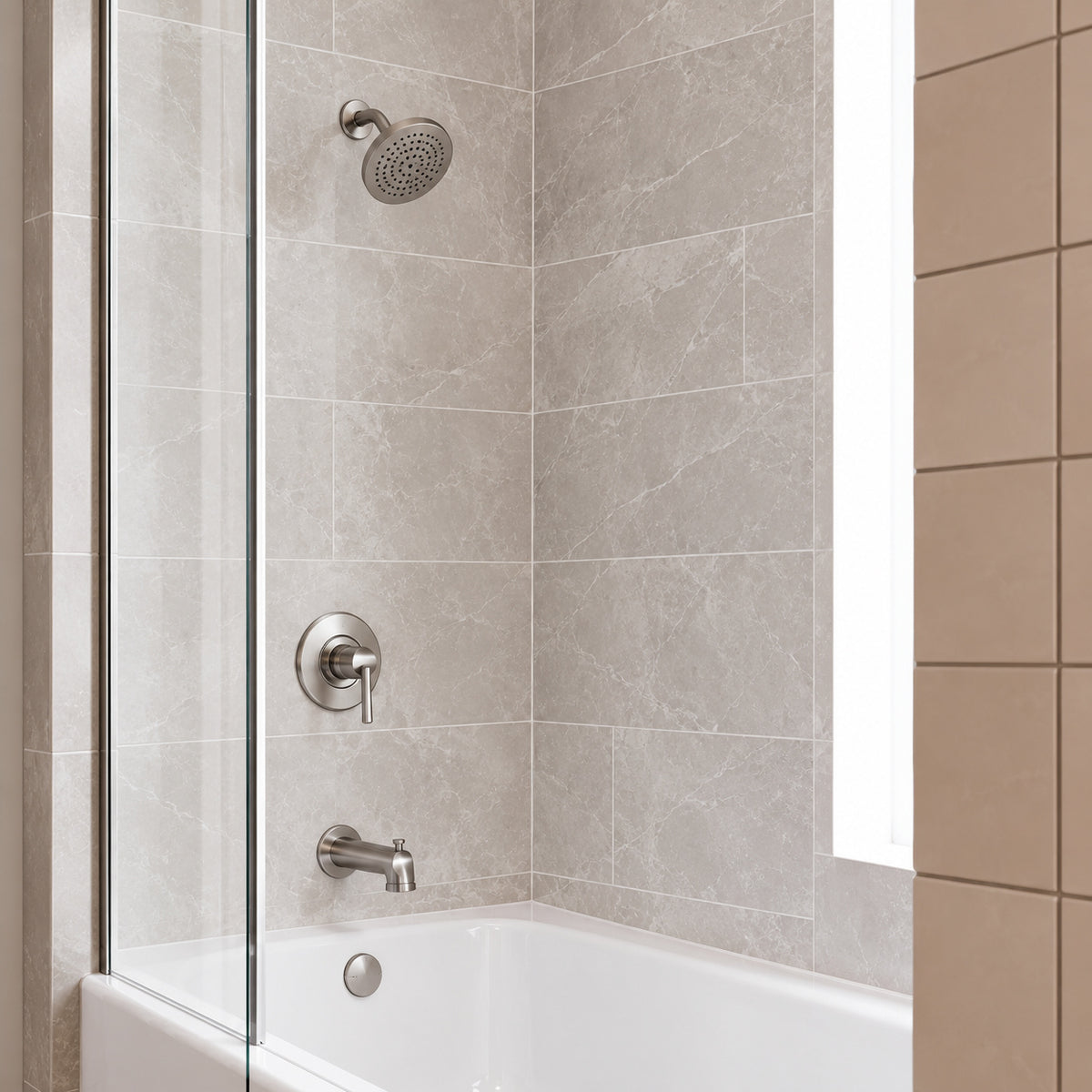 Pfister Briscoe Single Handle 1 Spray Tub and Shower Faucet 1 75 GPM in Spot Defense Stainless Steel Valve Included 8P8 WS2 BCOSGS