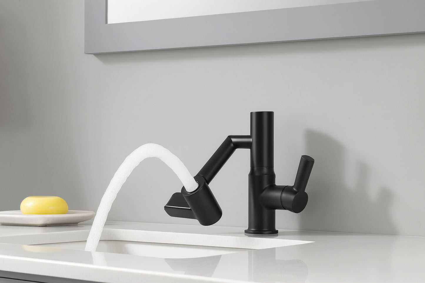 Single Handle Single Hole 360-Degree Rotary Bathroom Faucet with Temperature Display in Matte Black