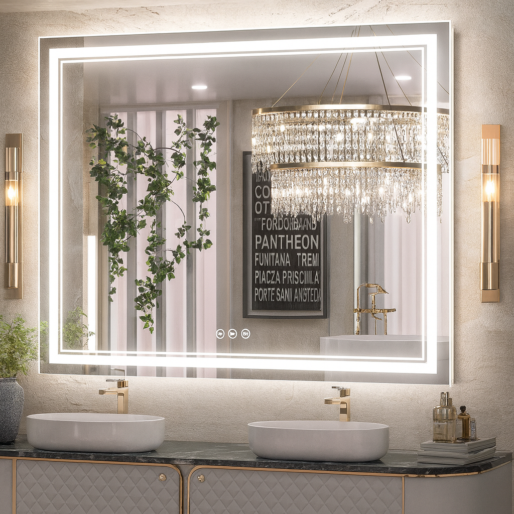 KeonJinn 48 in. W x 40 in. H Rectangular Frameless LED Light Anti-Fog Wall Bathroom Vanity Mirror with Frontlit and Backlit