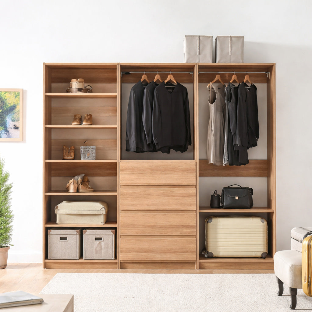Klair Living Prosper 96 in W Oak Tower System Freestanding Shelf Walk in Wood Closet System Prosper EDB Oak
