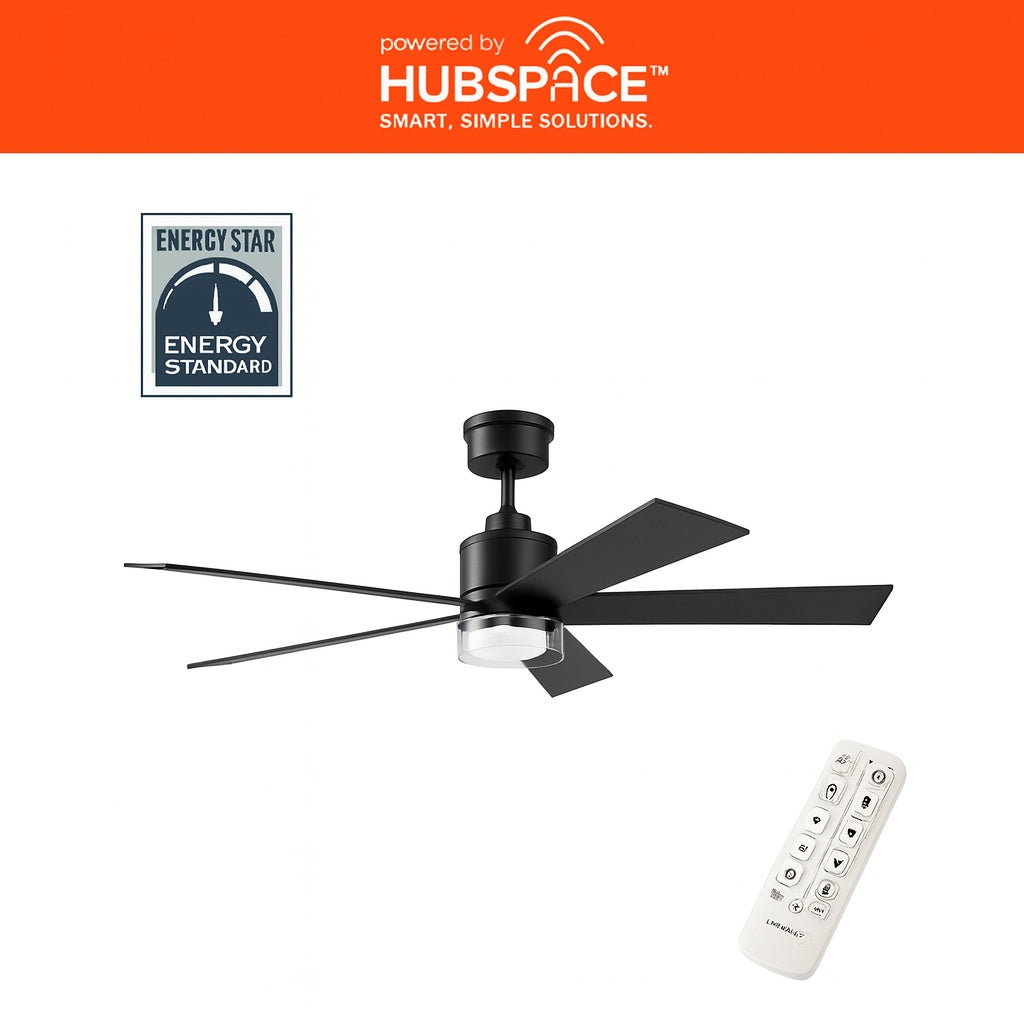Hampton Bay Bynum 52 in. Smart Indoor DC Motor Matte Black Ceiling Fan with Adjustable White LED and Remote Powered by Hubspace