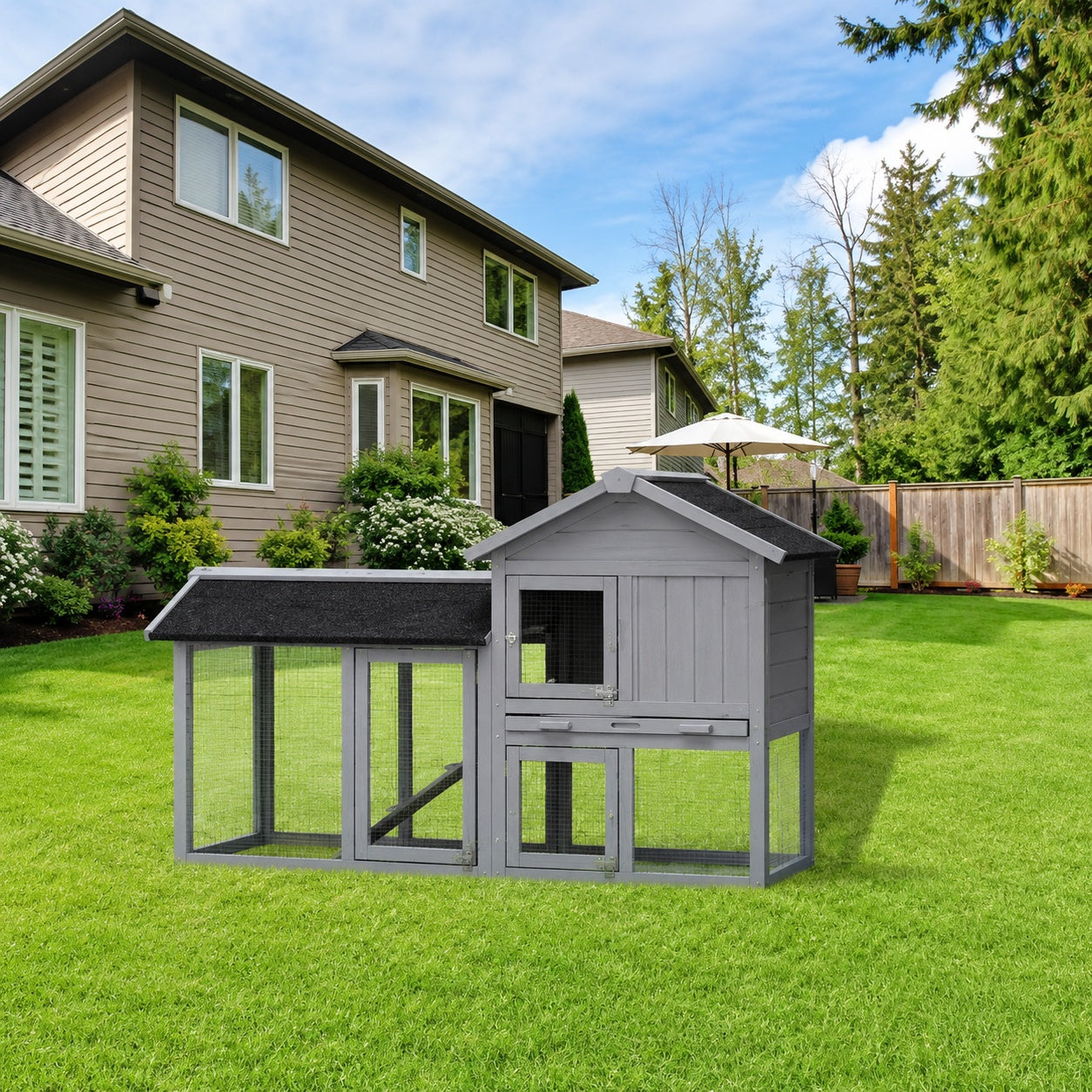 Tunearary Outdoor Rabbit Hutch is Made of Fir Wood with 3 Lockable Doors 2 Removable Side Doors Runs and 3 Pull out Trays