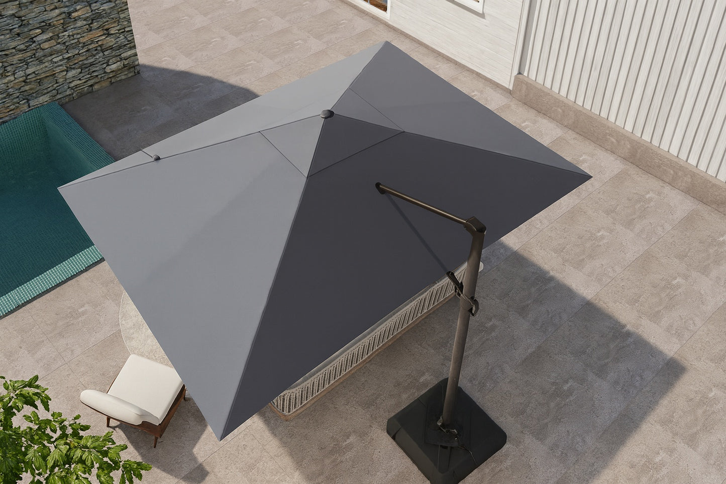 Pellebant Double Top 13 ft. x 10 ft. Rectangular Outdoor Cantilever Offset 360° Rotation Patio Umbrella in Gray with 260 lbs. Base