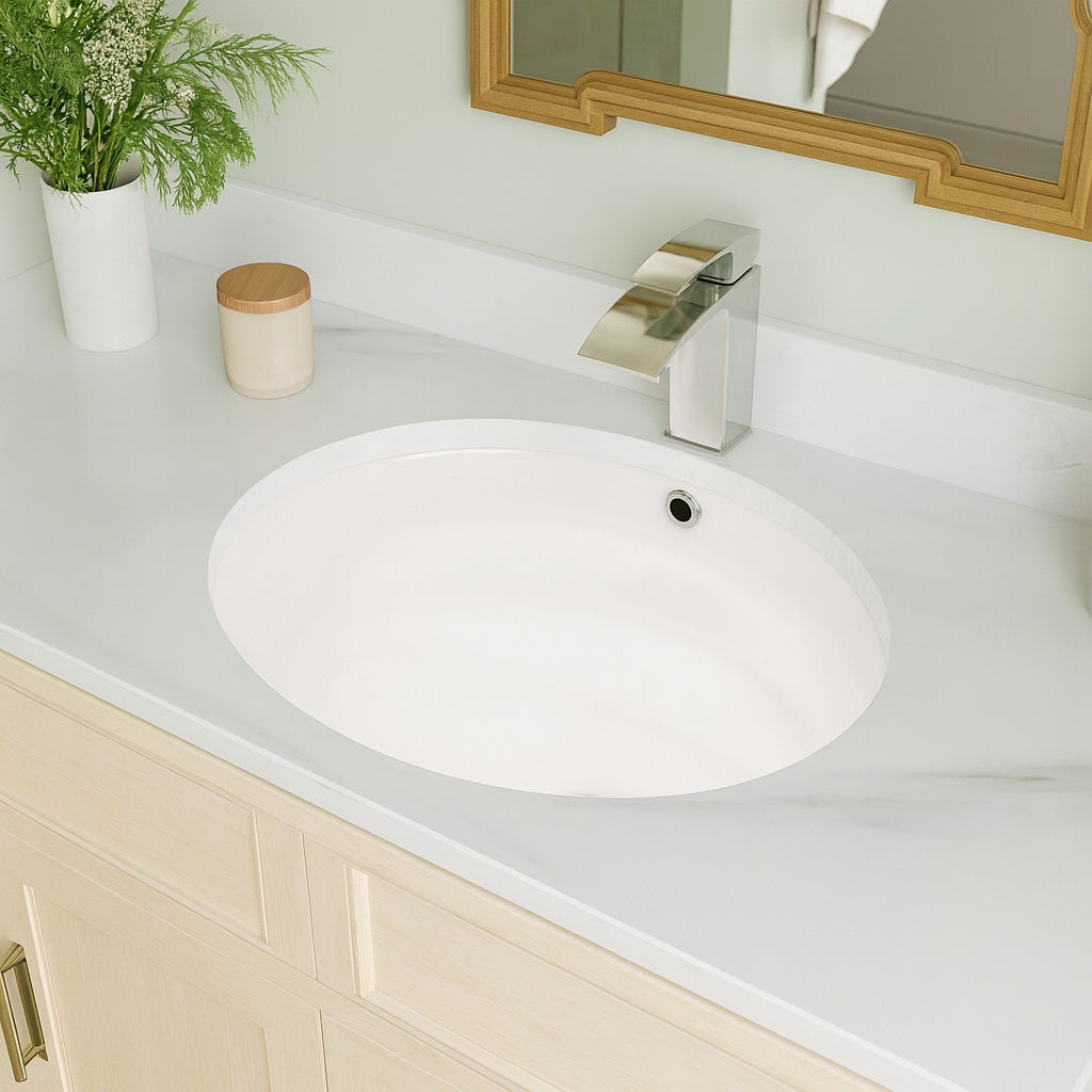 Cadeninc 18 in x 15 in White Ceramic Oval Undermount Bathroom Sink with Overflow