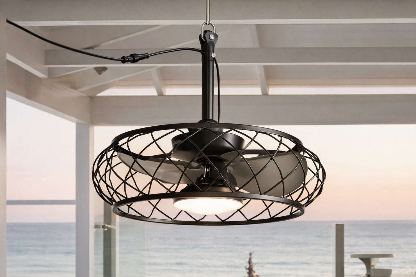 Pacific Core 20 in Smart Indoor Outdoor Black Plug in Chandelier Ceiling Fan with Dimmable Led Lights for Patio