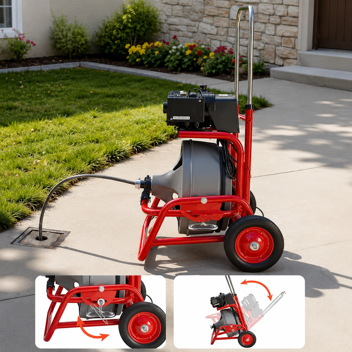 SKYSHALO Drain Cleaning Machine 100 ft x 3 8 in Sewer Snake Machine Auto Feed 370W Drain Auger Cleaner ZDJJKLSGDSTJZRVU4V1 0708