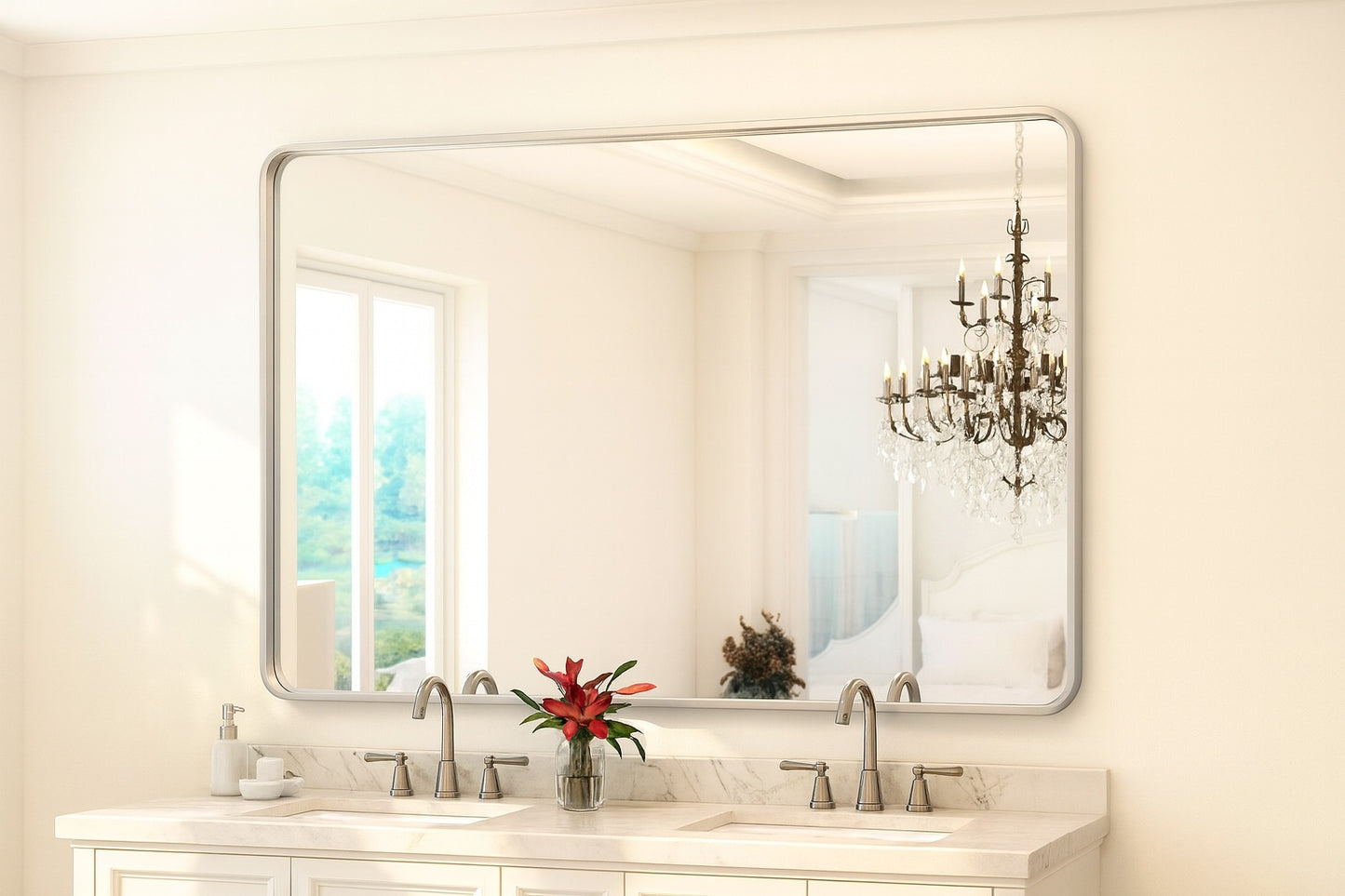 GLSLAND 30 in. W x 48 in. H Large Rectangular Metal Deep Framed Wall Bathroom Vanity Mirror Silver