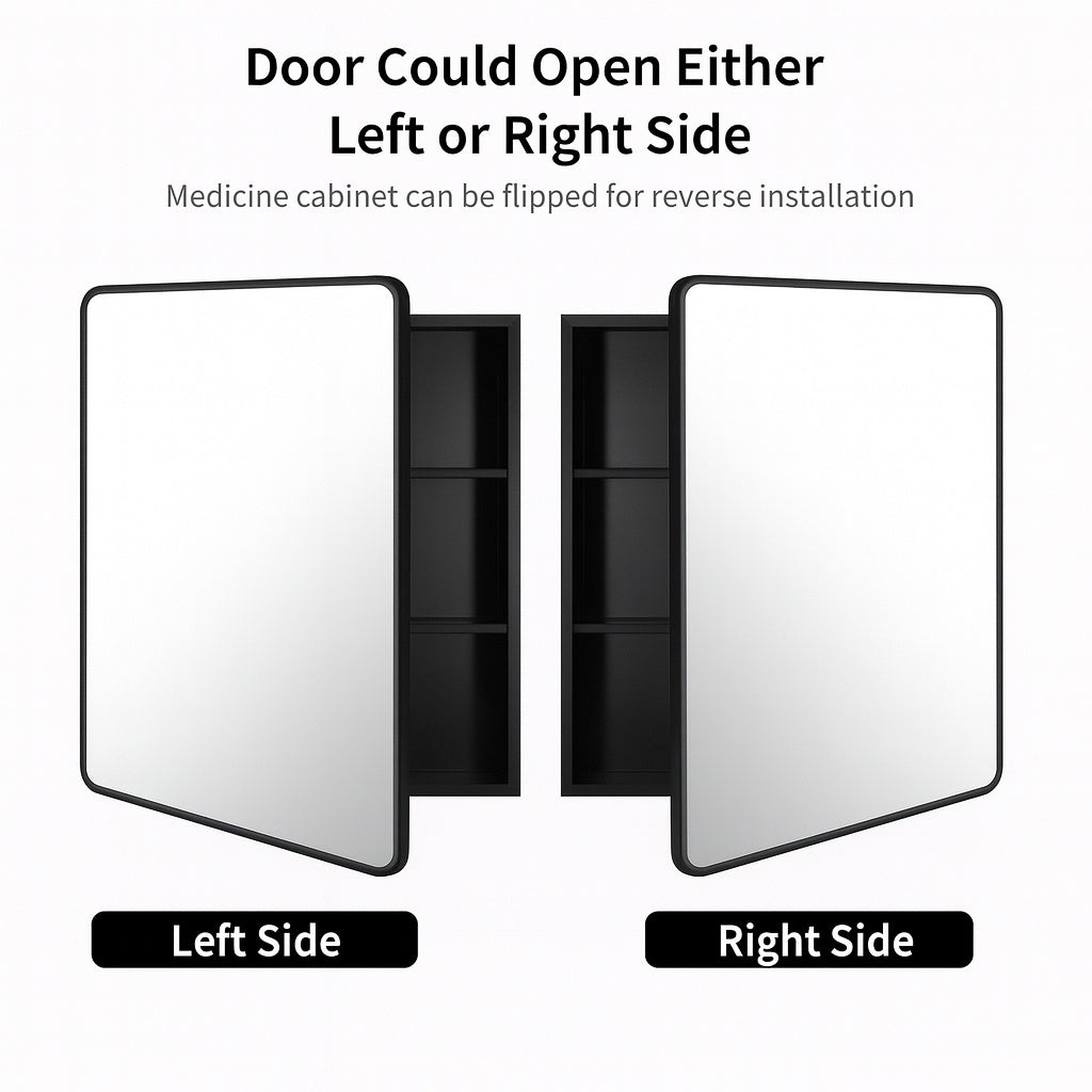 Lirago 24 in. W x 30 in. H Rectangular Metal Recessed/Surface Mount Medicine Cabinet with Mirror in Black