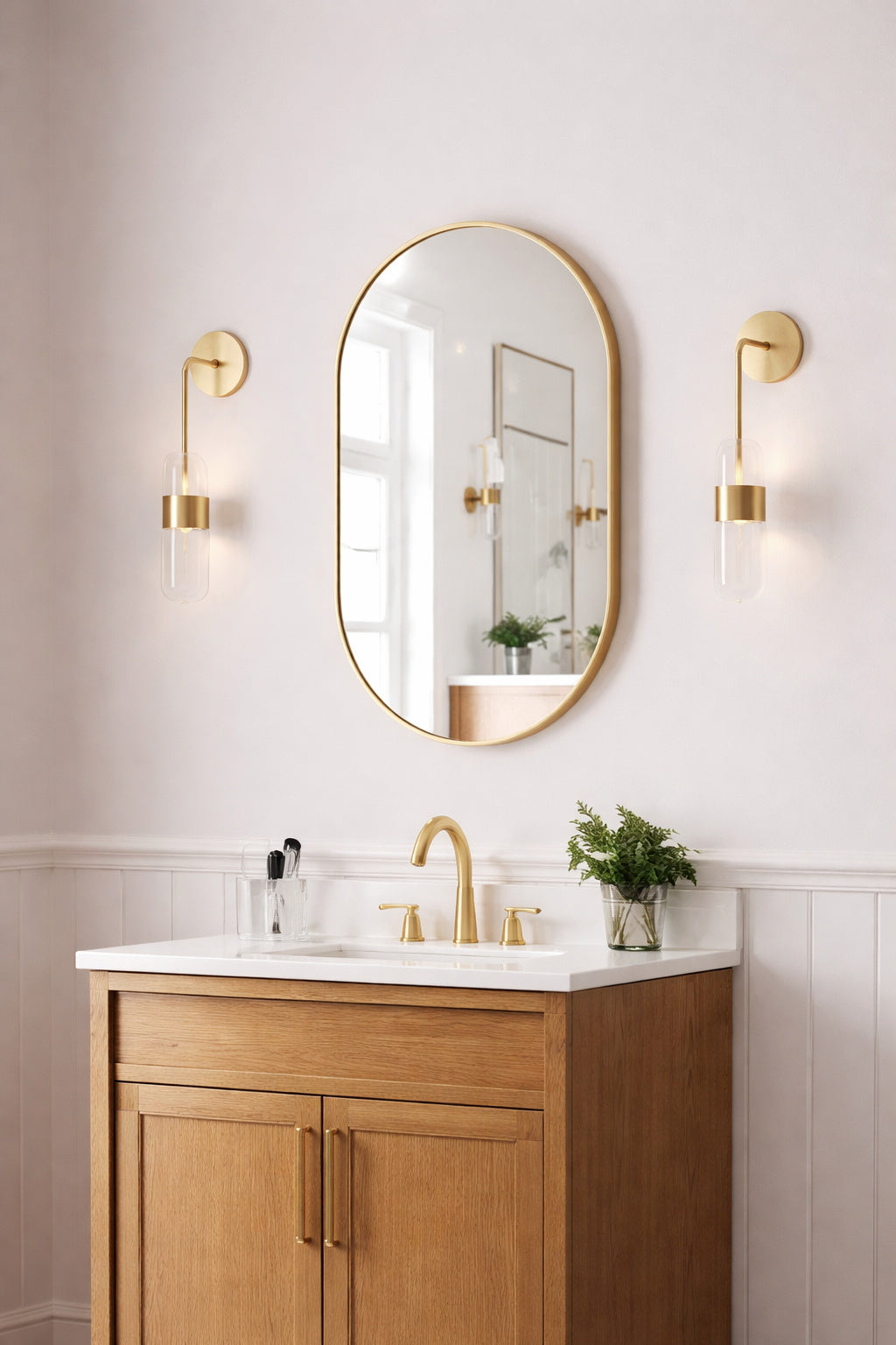 FORCLOVER 20 in W x 32 in H Oval Framed Wall Mount Bathroom Vanity Mirror in Brushed Gold