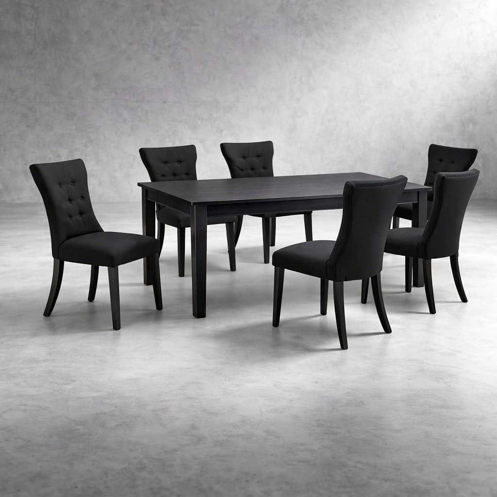 East West Furniture 7 Piece Black Finish Solid Wood Top Dining Table with 6 Parson Chairs with Lattice Back