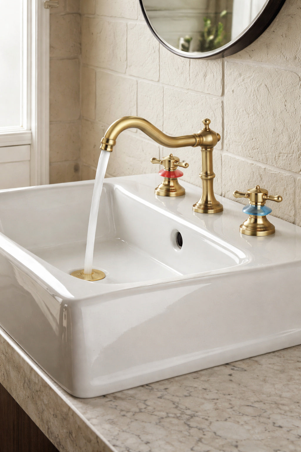AKLFGN 8 in Widespread Bathroom Faucet 3 Hole Waterfall Bathroom Sink Faucet with Pop Up Drain in Antique Brass