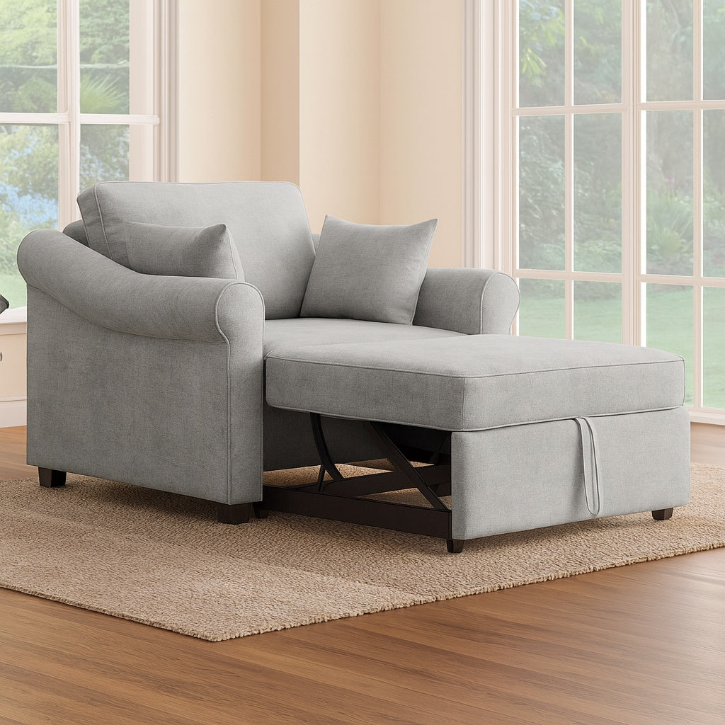 Harper & Bright Designs 3-in-1 Gray Chenille Arm Chair, Sofa Bed Chair, Convertible Sleeper Chair