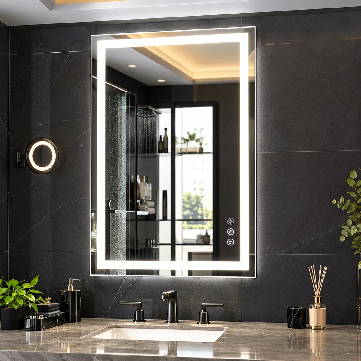GLSLAND 47 6 in W x 31 5 in H Rectangular LED Light Anti Fog Frameless Wall Bathroom Vanity Mirror A476315NLEDWRT