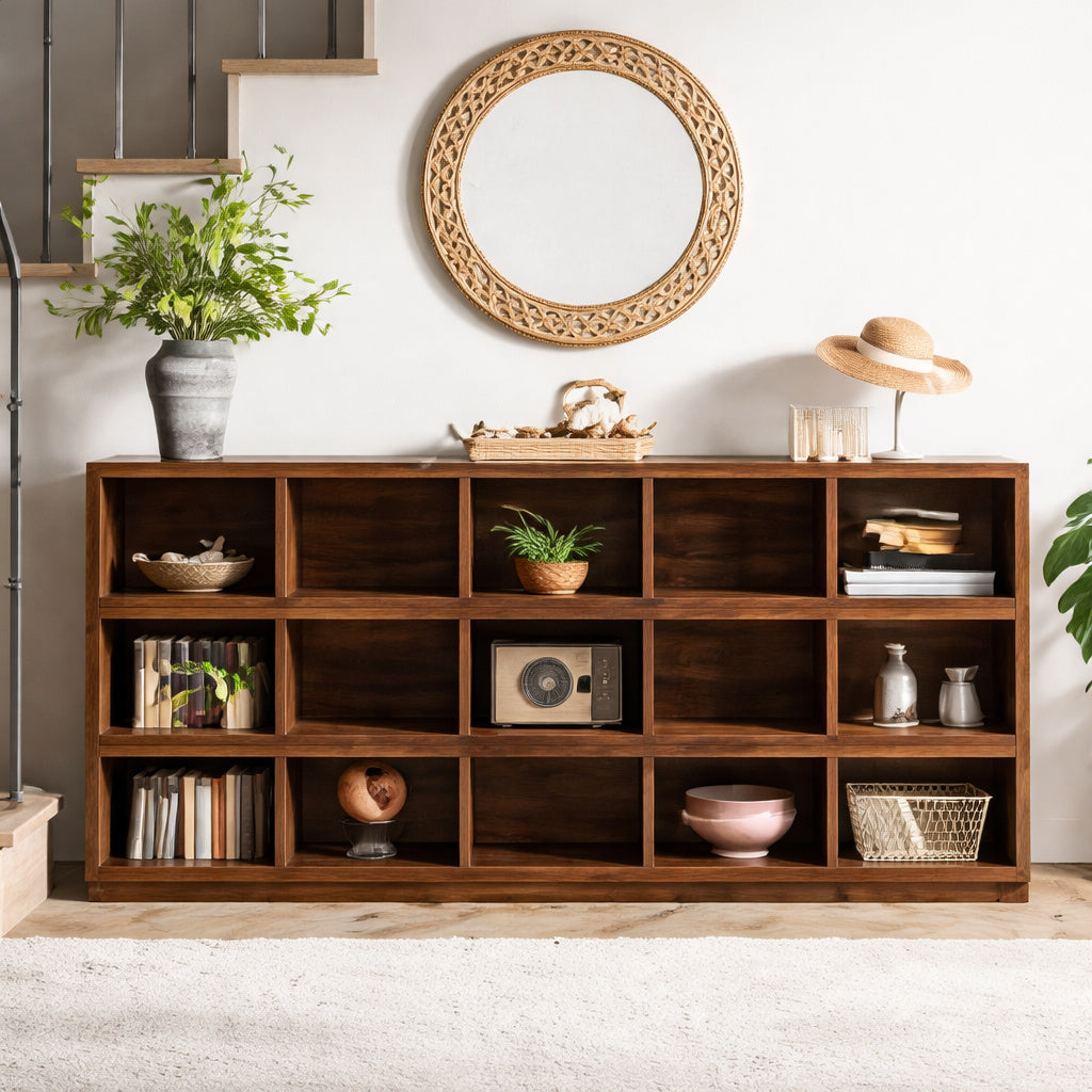 Byblight Turrella 63 In Brown Rectangle Wood Console Table With 15 Cubes