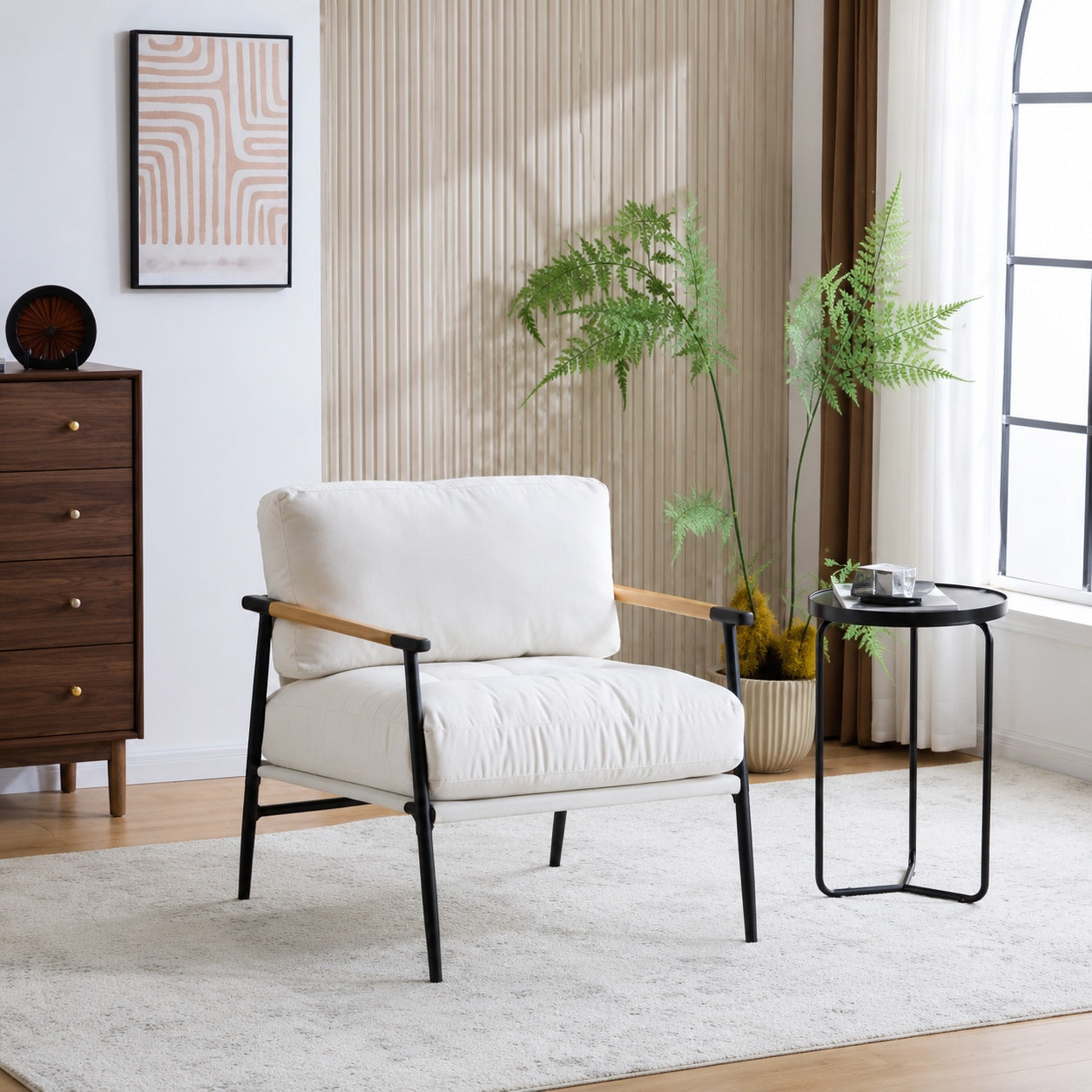 CHRISTOPHER KNIGHT HOME Varsts Modern Upholstered Accent Arm Chair with Wood and Metal Frame Beige