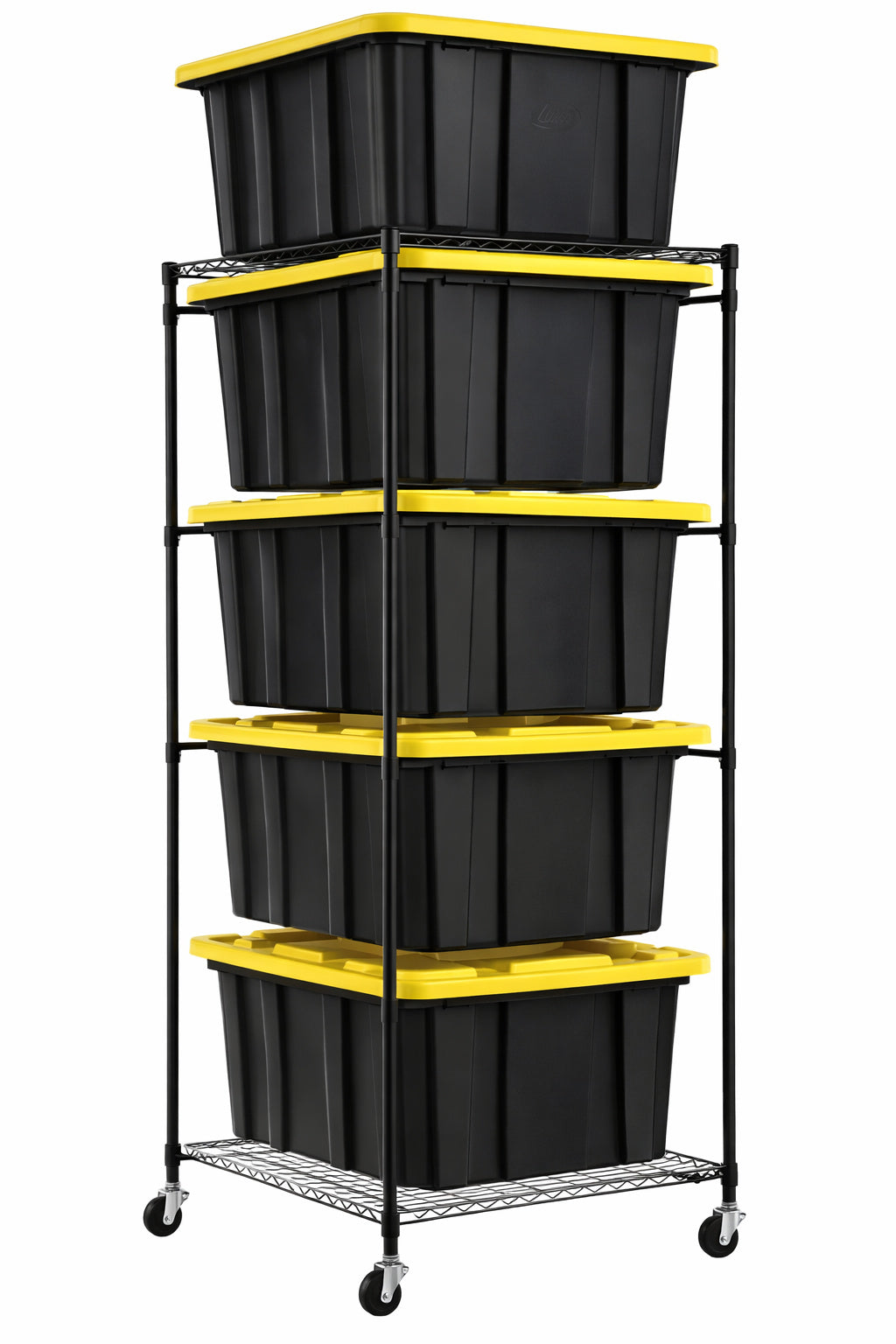 HDX Steel Wire Garage Storage Bin Rack with Casters for 27 Gal Tough Totes in Black 22 in W x 69 in H x 28 in D