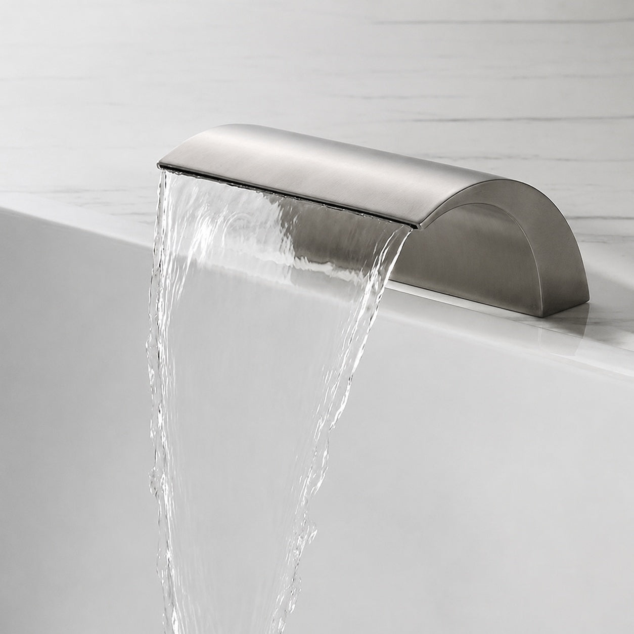Single Handle Deck Mount Roman Tub Faucet with Waterfall in Brushed Nickel