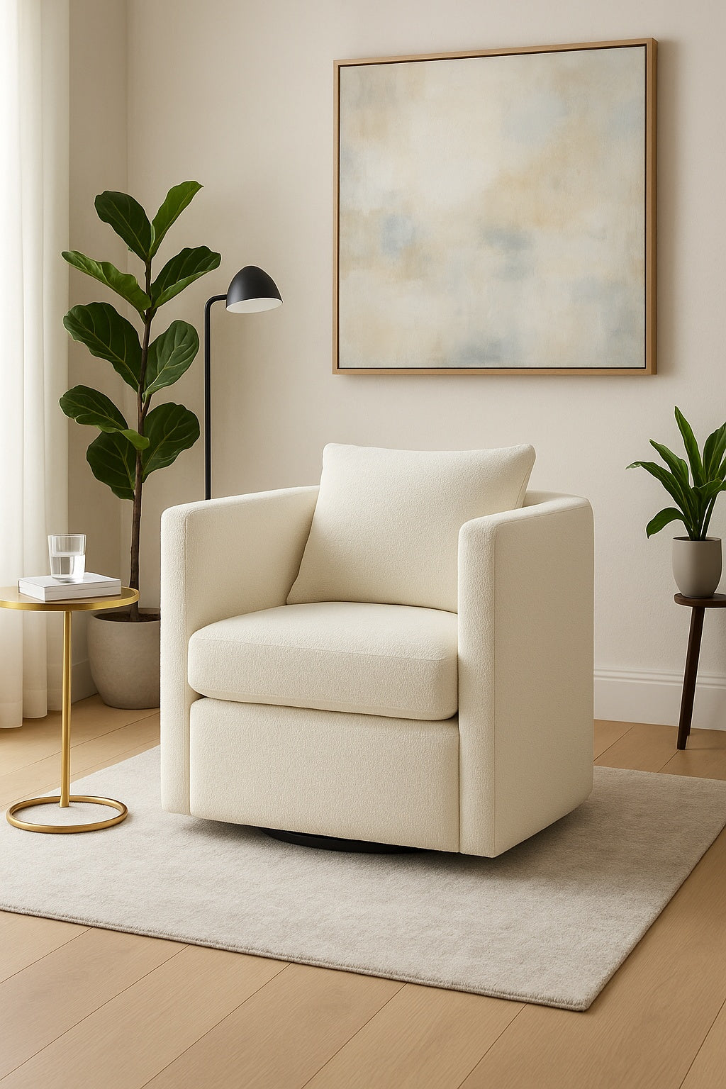 Unbranded Sheldon Ivory Performance Fabric Barrel Chair with Swivel