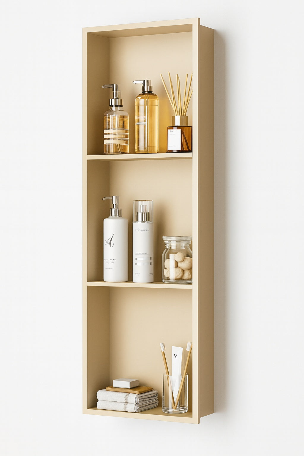 Simple Project 12 in x 36 in x 4 in Shower Niche 304 Stainless Steel 3 Layer Recessed Wall Niche Horizontal or Vertical Matte Gold