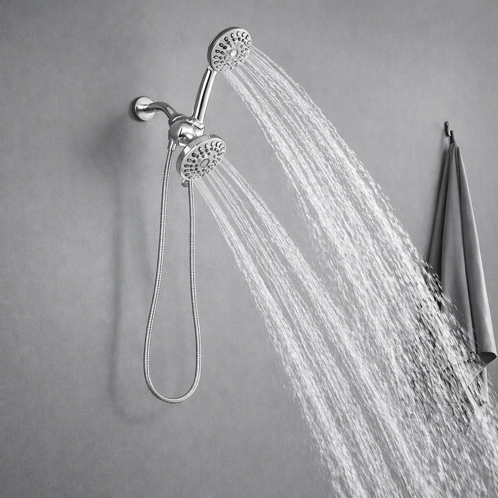 BWE 5 5 in 8 Spray Wall Mount Dual Fixed and Handheld Shower Head 1 8 GPM in Brushed Nickel
