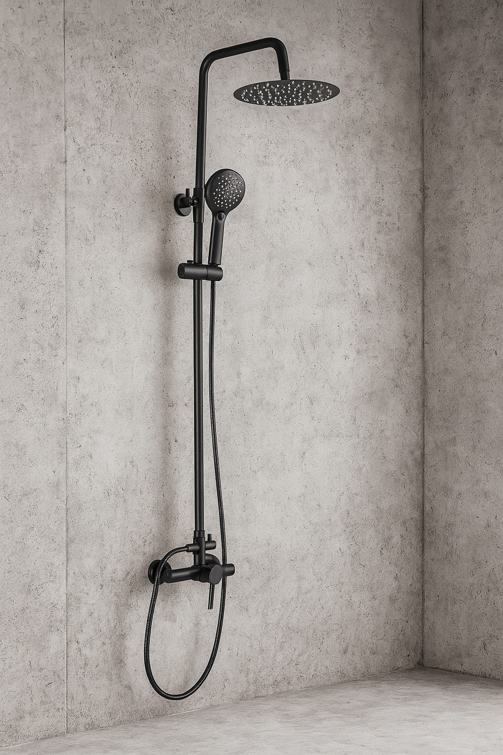 2-Spray Outdoor Wall Bar Shower Kit 8 in. Round Rain Shower Head with Hand Shower in Matte Black