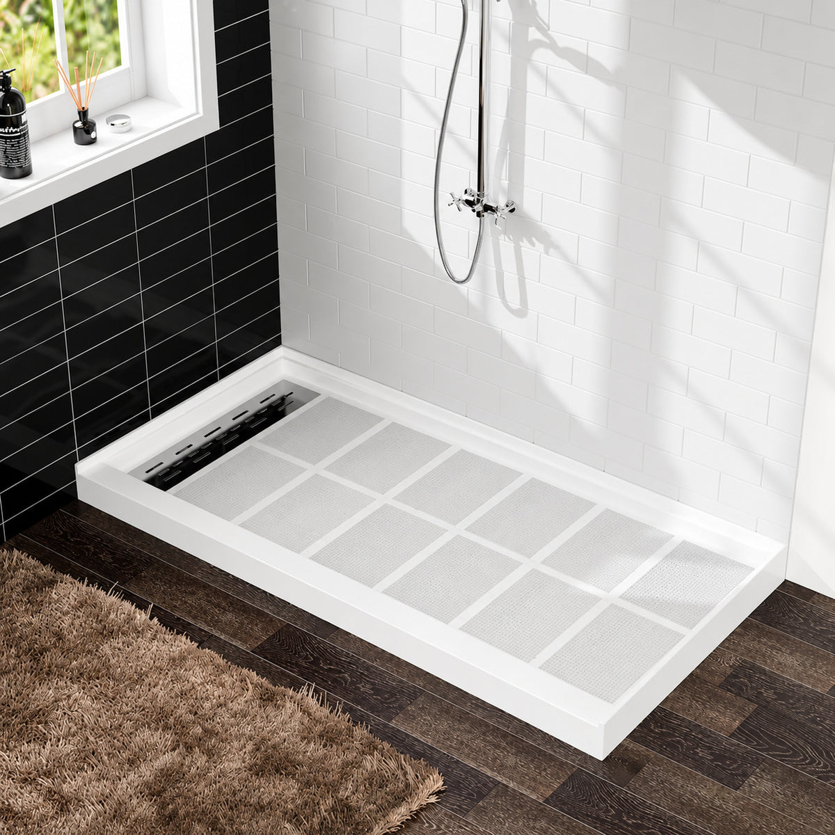 VANITYFUS 60 in L x 32 in W Single Threshold Alcove Shower Pan Base with Left Drain in White VABR2501WH6032L