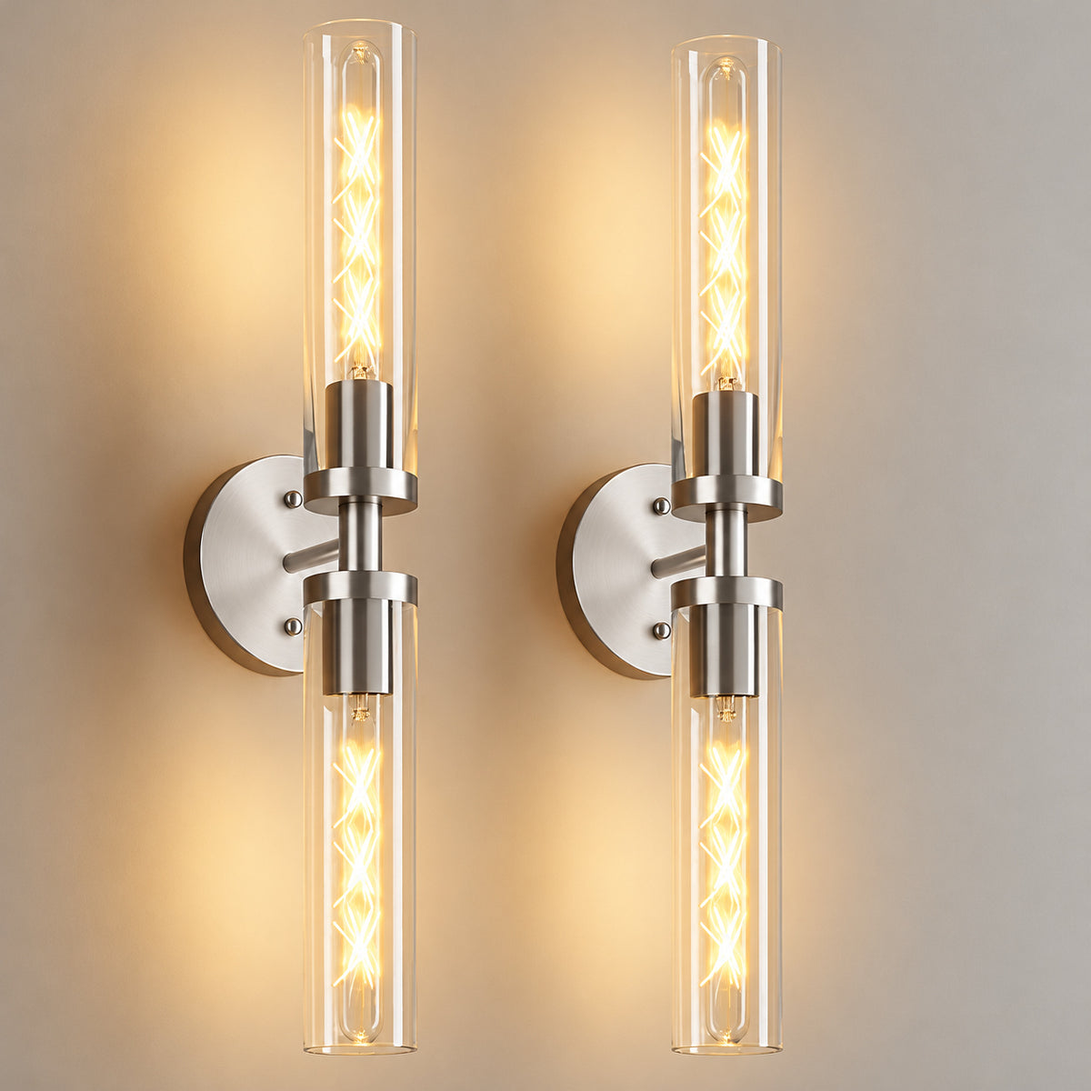 ARISKEEN 2 light Chrome Clear Glass Wall Sconces Modern Sconces Wall Decor for Bathroom Mirror Hallway Set of 2 WL004