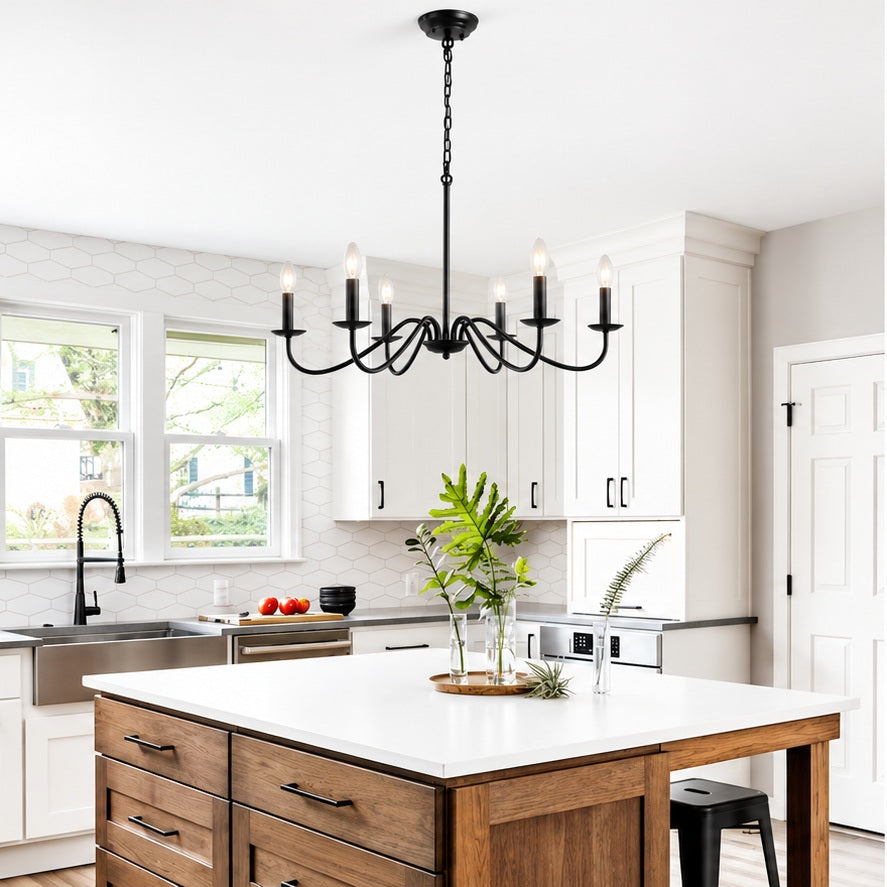 ZJVAIVE 6 Light Classic Matte Black Candle Style Chandelier for Kitchen Island Dining Room with No Bulbs Included ZJ D0131 6 B
