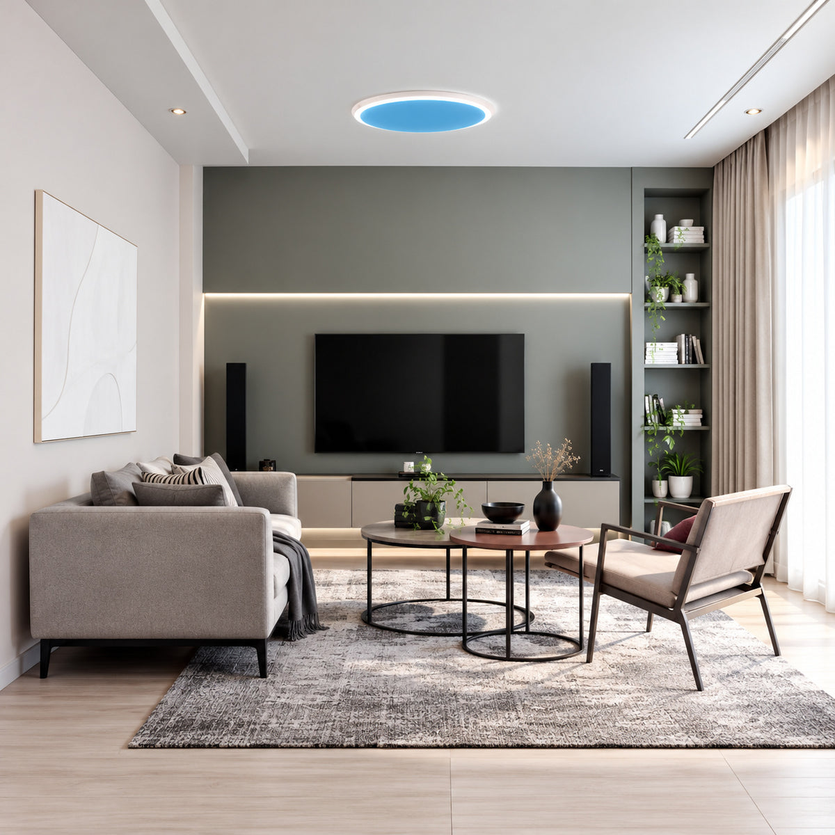 Feit Electric 24 in Vista Artificial Skylight White Integrated LED Oval Ceiling Flush Mount Light MultiMode Color Change 5CCT FP24RT SKY 5CCT WH