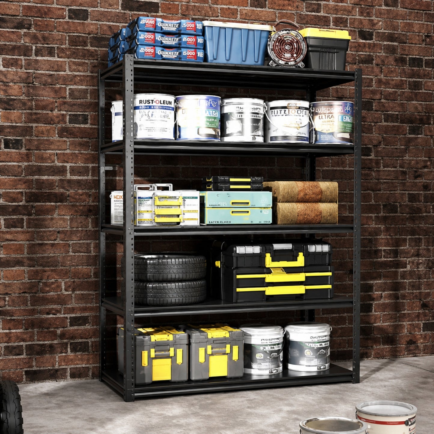 Otrayd 72 in H 5 Tier Metal Shelves 2000 lbs Heavy Duty Storage Shelve Adjustable Garage Shelf Industrial Shelving Unit Black