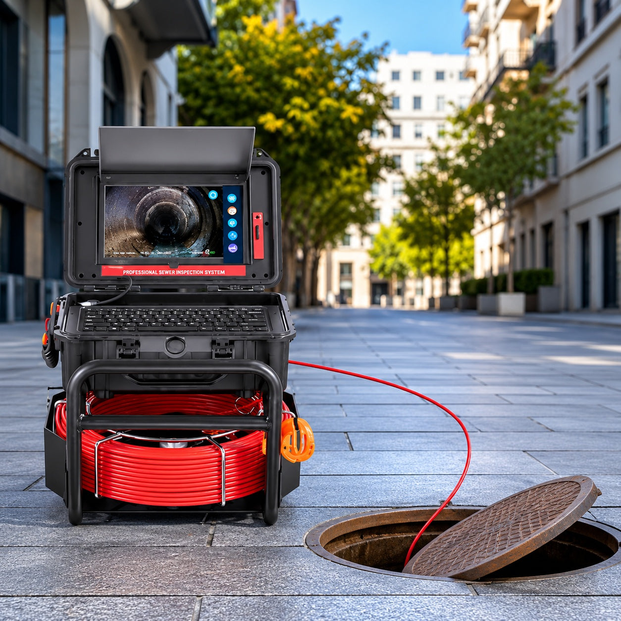 SKYSHALO Sewer Camera165 ft 50m Self Leveling Drain Camera with 10 1 in Touchscreen 512Hz Transmitter Sewer Camera