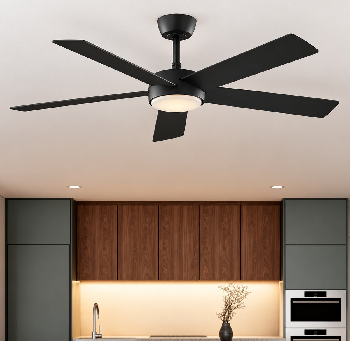 Hampton Bay Benning 52 in Indoor Matte Black Downrod Mount Ceiling Fan with Adjustable White Light LED and Remote Control Included 85251