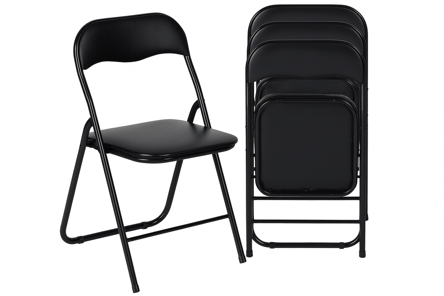 Homy Casa MAGOIU Black Metal Folding Utility Chair with Plastic Padded Seat and Steel Frame For Indoor and Outdoor (Set of 6)