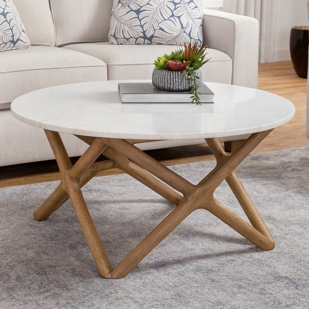 Wyman 36 in. White Round Marble Coffee Table WY200WRC