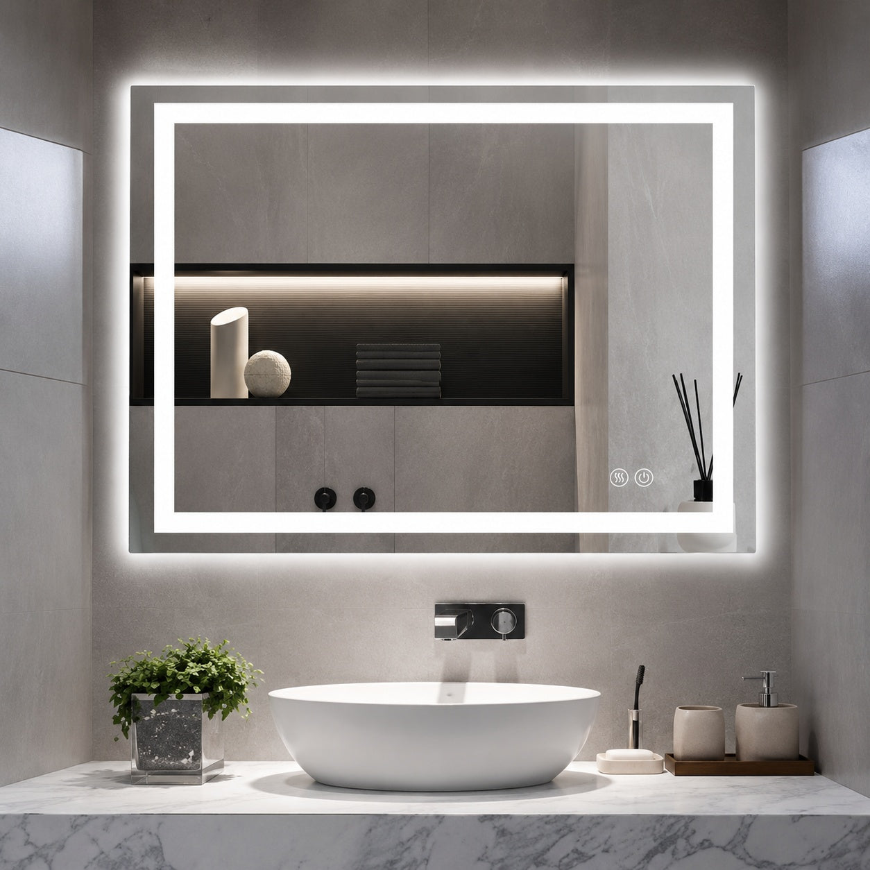LuxHomez 30 in W x 40 in H Frameless Rectangular Anti Fog LED Adjustable Front And Backlit Bathroom Vanity Mirror Wall Mirror