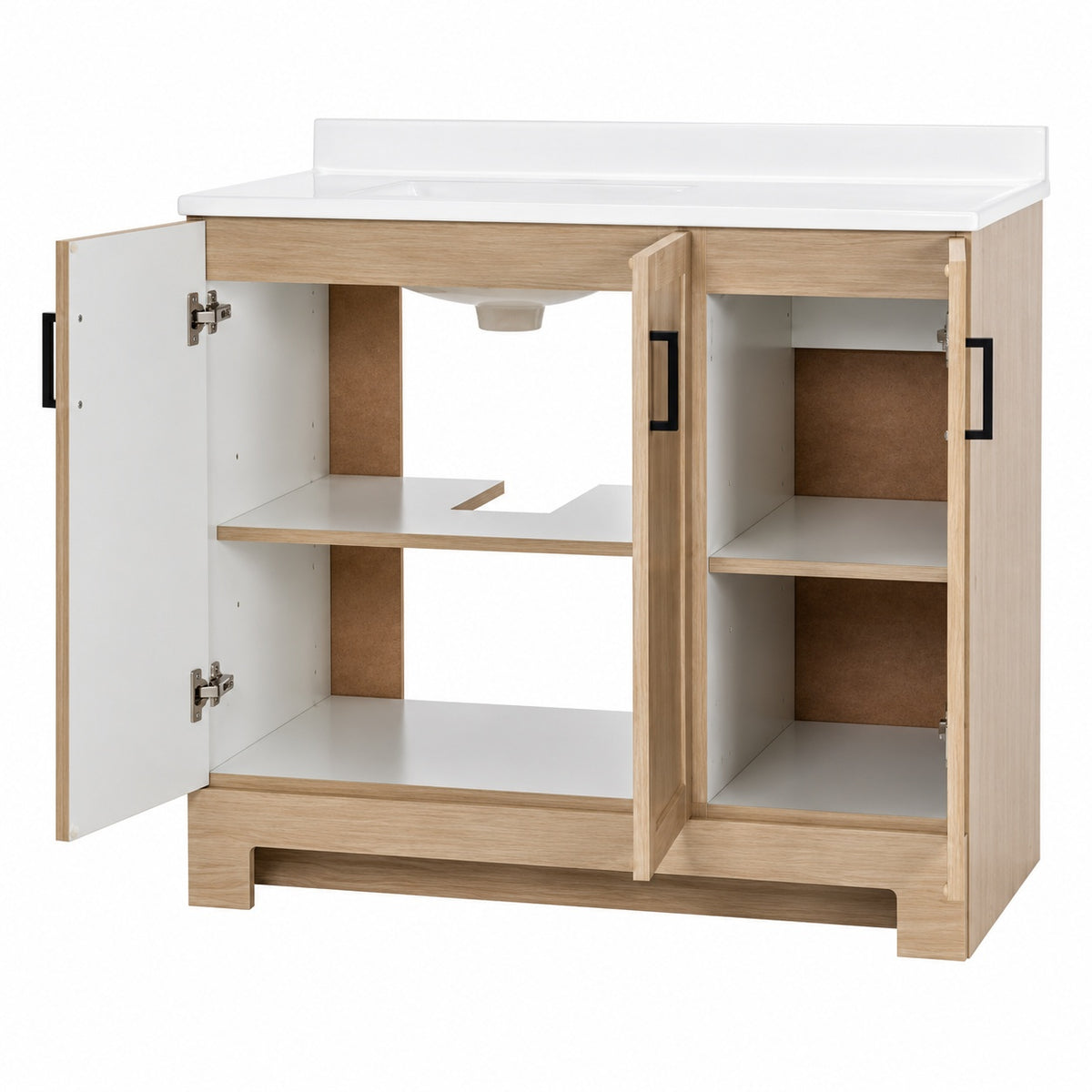 Glacier Bay Oakley 37 in Single Sink Beige Oak Freestanding Bath Vanity with White Cultured Marble Top Assembled