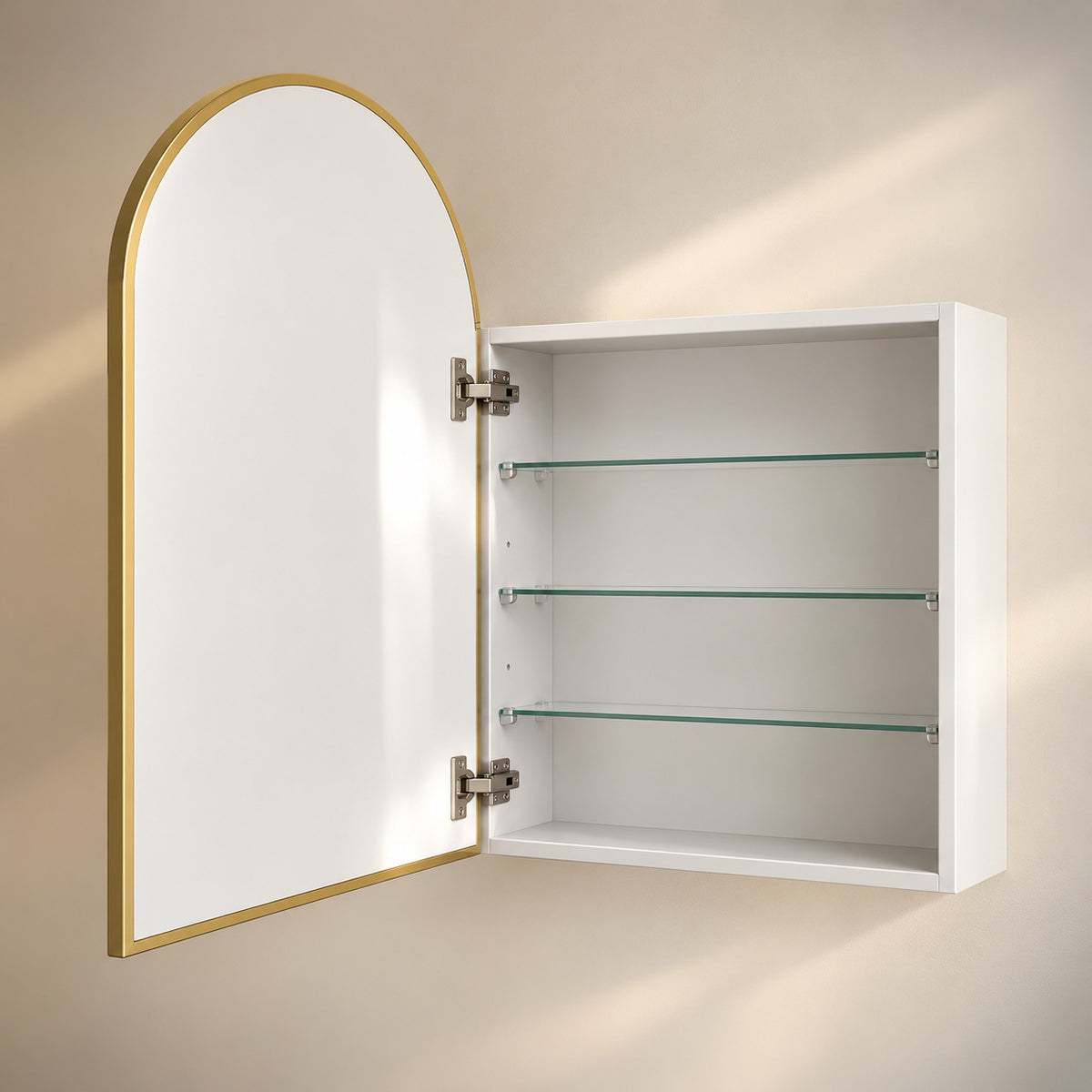 Swiss Madison Porte 20 in W x 30 in H Arched Recessed Wall Mount Medicine Cabinet with Mirror in Gold SM MC9001BG