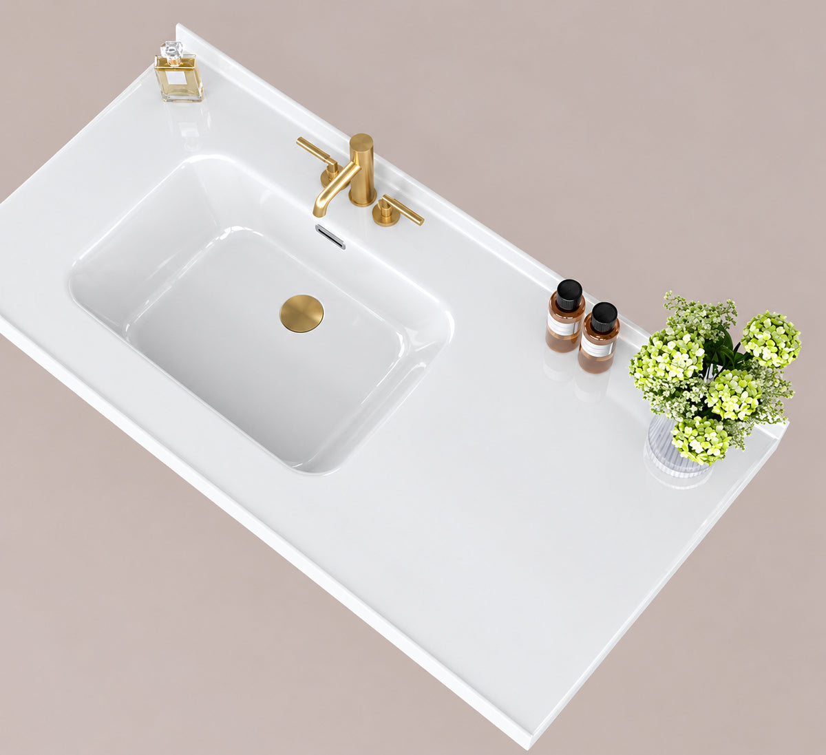 NTQ 43 in W x 22 in D Solid Surface White Vanity Top Bathroom Rectangular Single Sink Vanity Top in White with Overflow