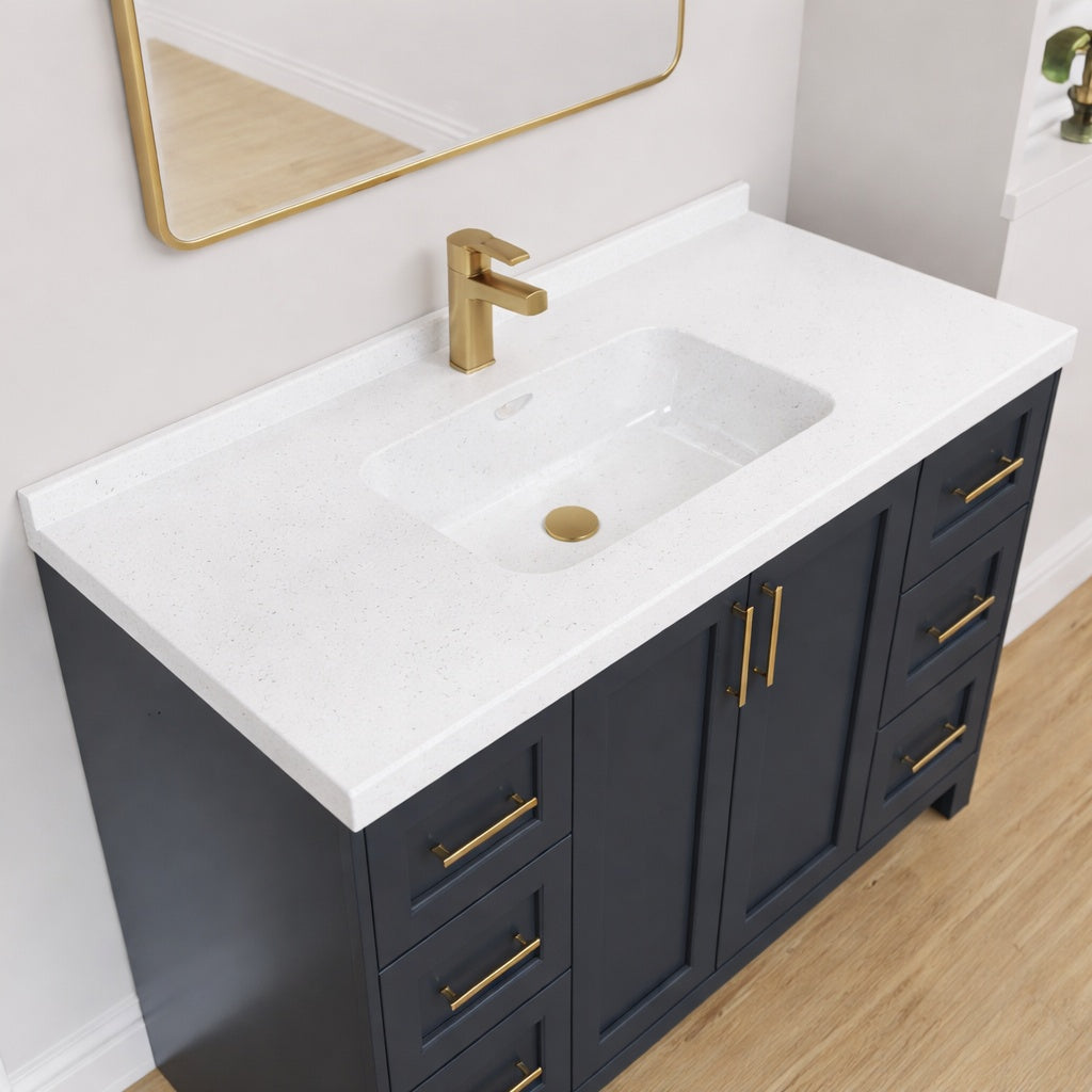 NTQ 48 in W x 22 in D Solid Surface White Vanity Top Rectangular Single Sink Bathroom Vanity Top in Glossy White