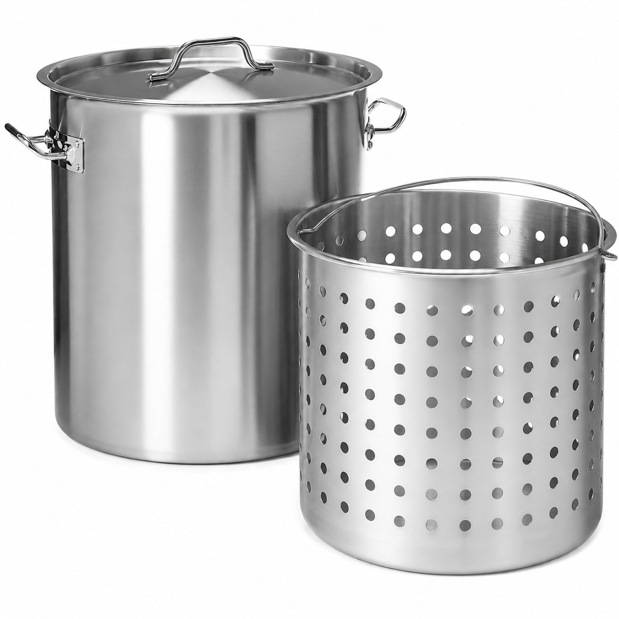 SVOPES 42 Qt Stainless Steel Stockpot Heavy Duty Cookware with Lid Strainer and Handle Ideal for Large Events Silver