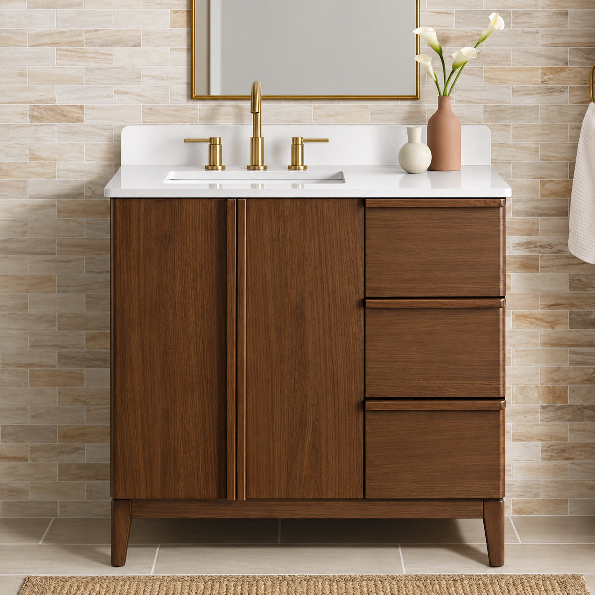 Home Decorators Collection Sellan 37 in Single Sink Freestanding Bathroom Vanity in Dark Walnut with Calacatta White Quartz Top Assembled V24048DW 36