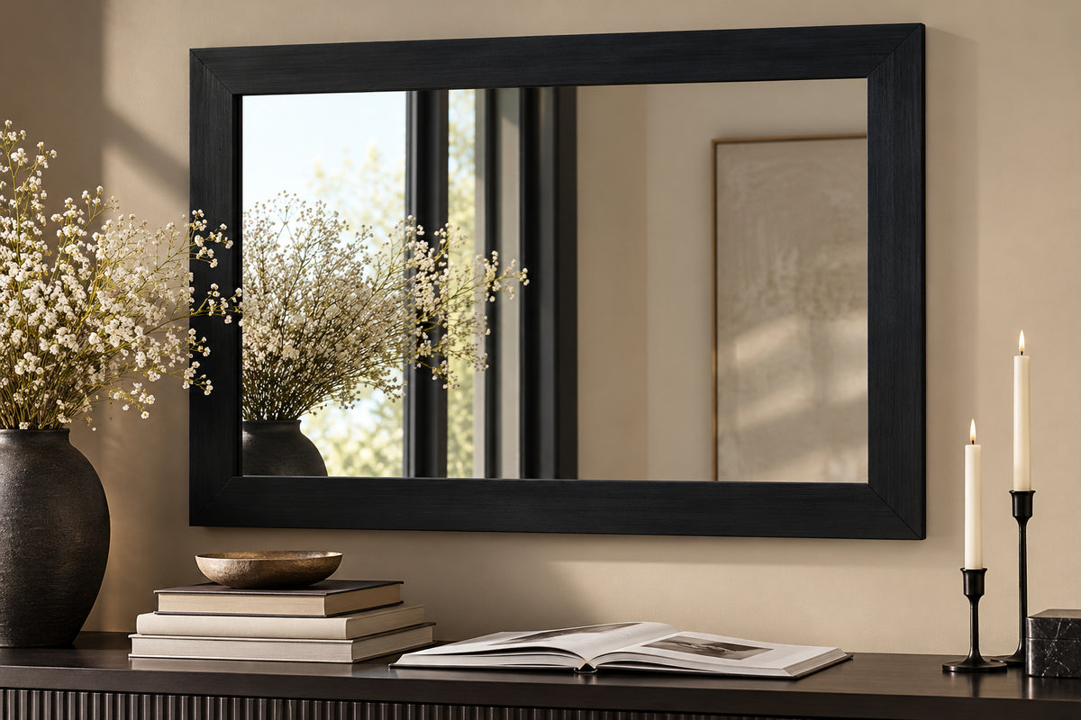 LuxHomez 30 in W x 40 in H Classic Medium Black Rectangular Wood Frame Bathroom Vanity Wall Mirror Full Body Mirror 76101 BK WMFZ 2