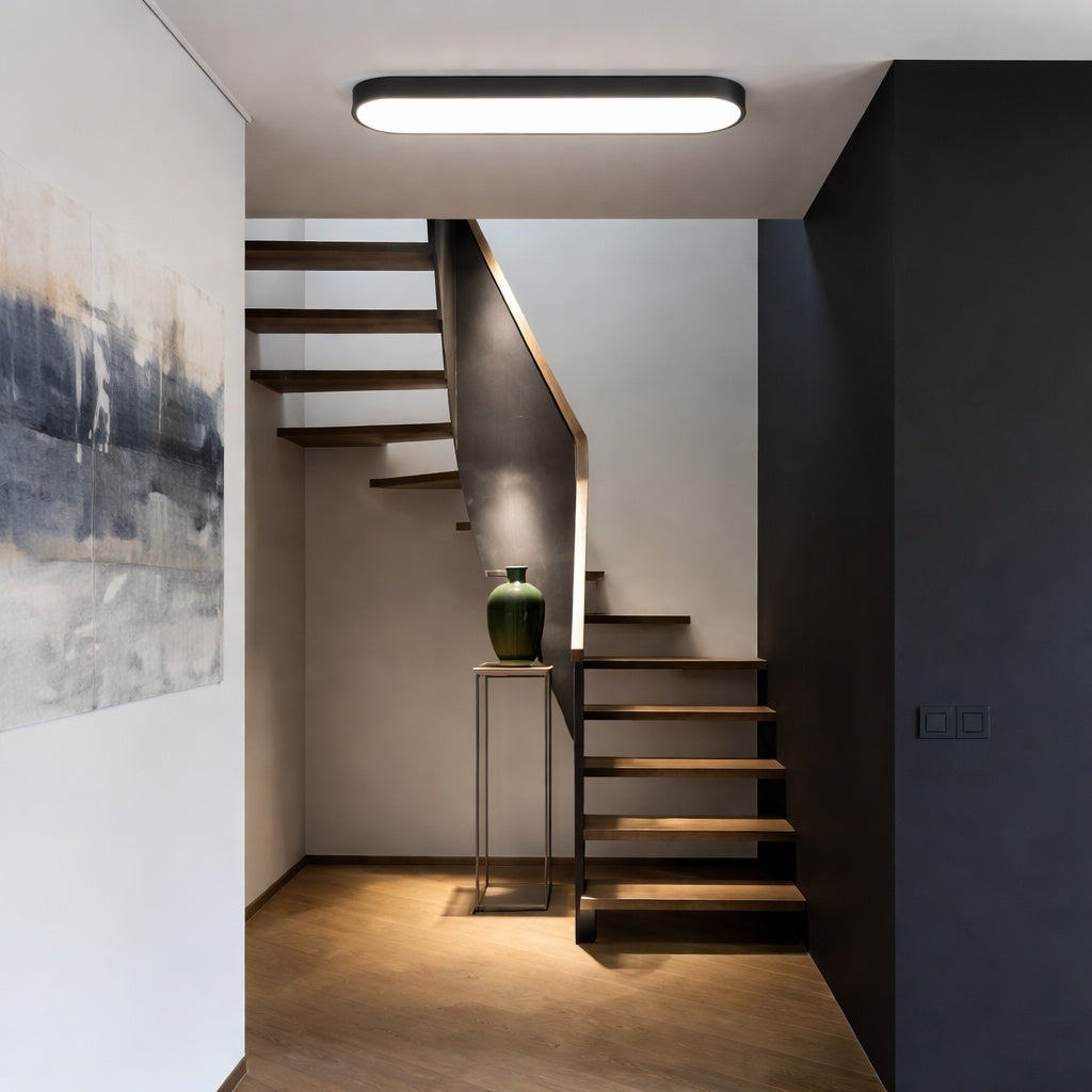 HUOKU Lumin 31 5 in W Matte Black Integrated LED Flush Mount Long Rectangular Ceiling Light Main Lighting for KitchenBathroom