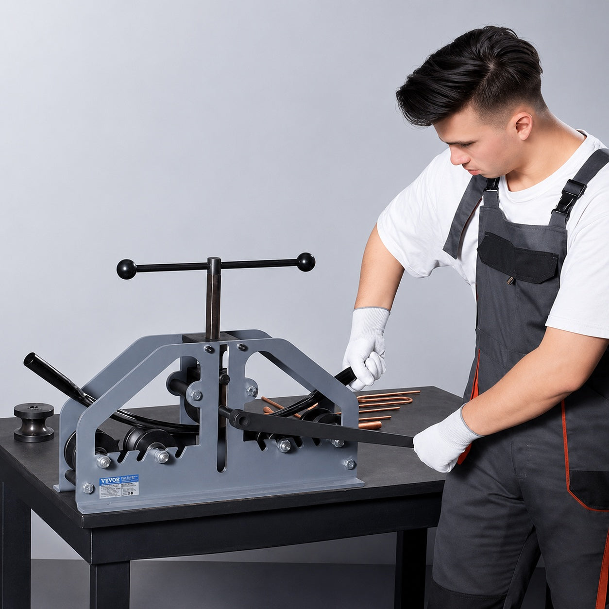 VEVOR Tube Roller Bender Max 1 5 in Manual Tube Pipe Roller Bender with 6 Dies 360 degree Copper Aluminum Pipe Bender