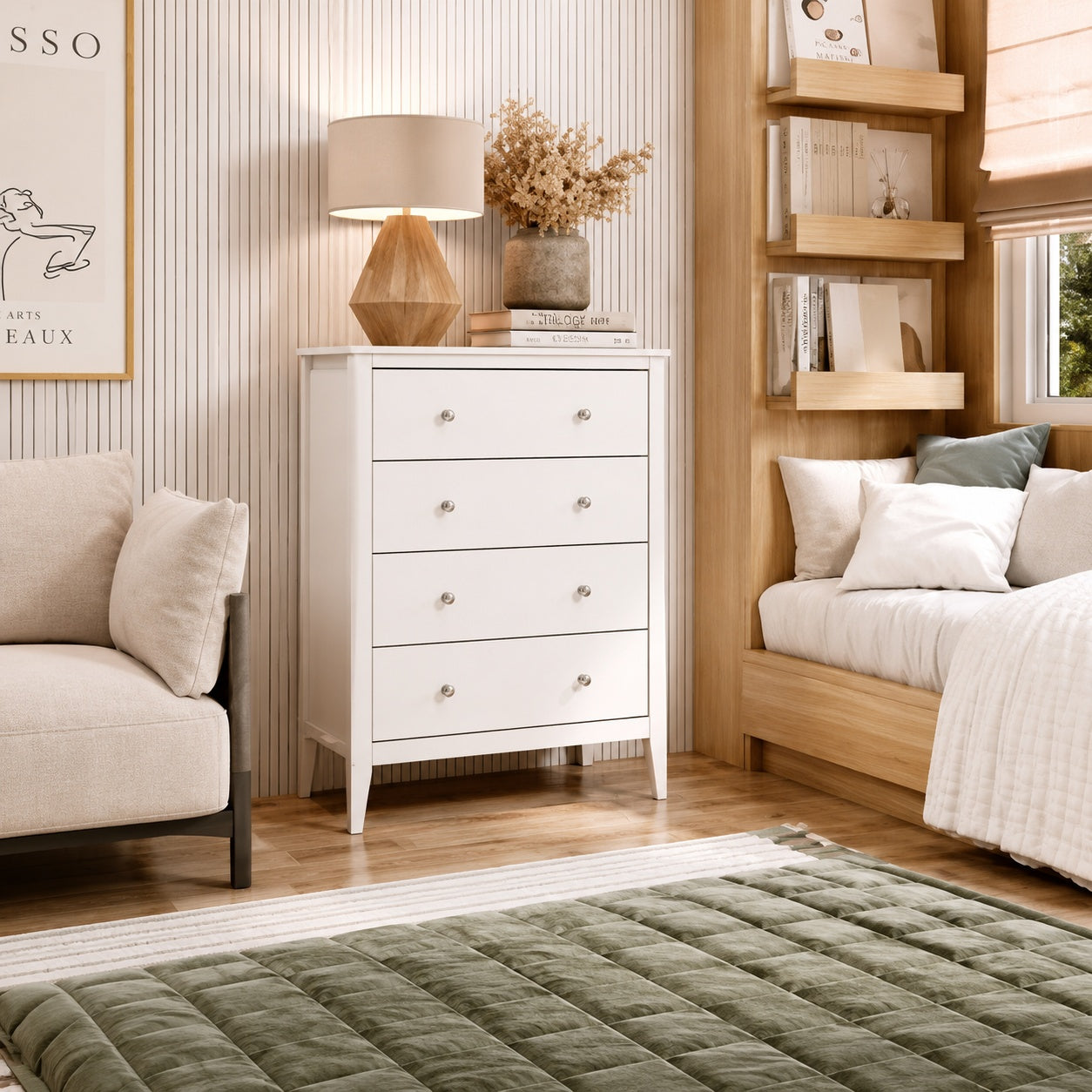 Jela USA Solid Wood 4 Drawer Dresser 26 in H x 13 in W x 15 in D White